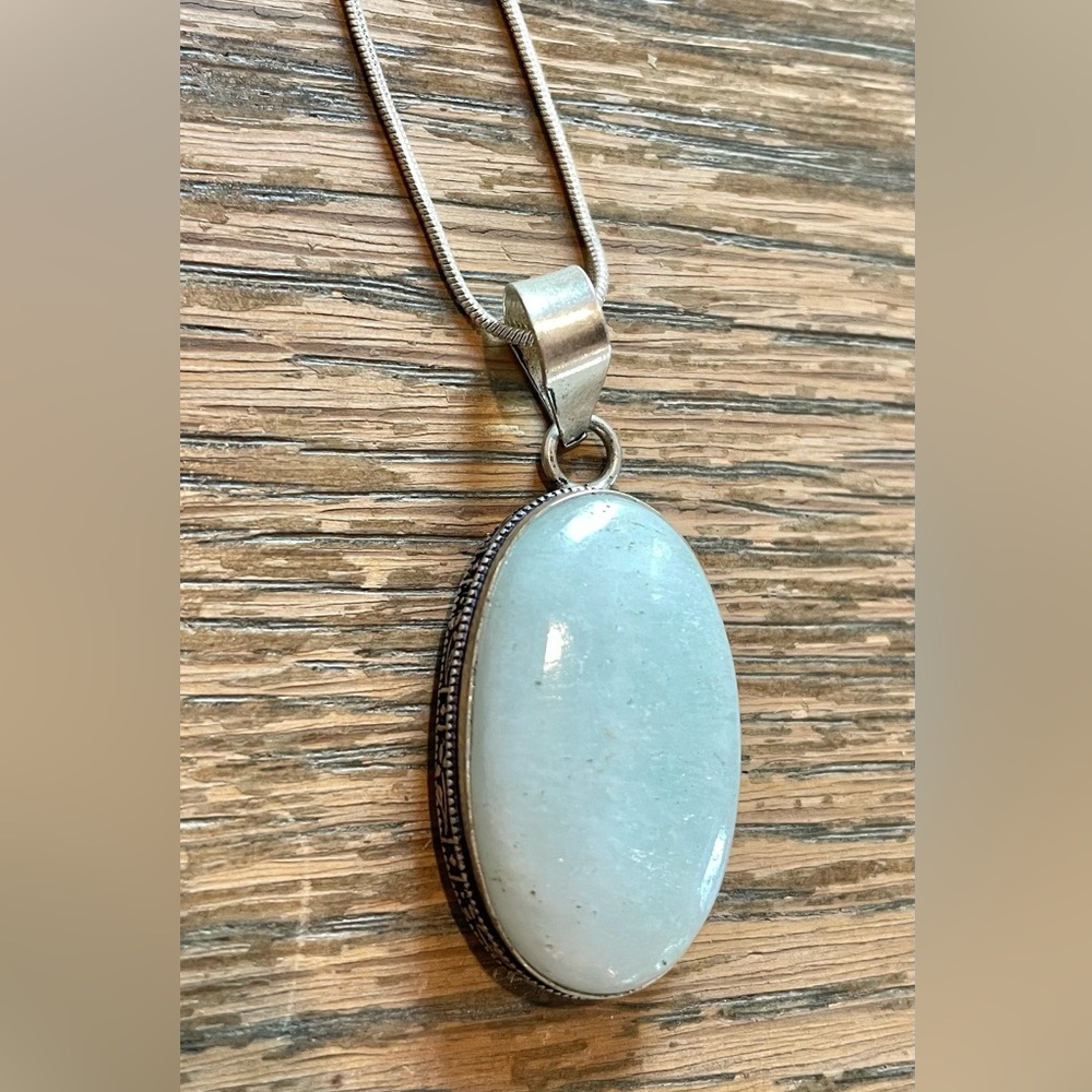 😵Hememorphite Robins Egg mint blue Pendant necklace oval 925 sterling silver